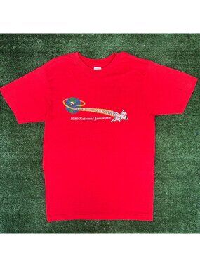 Vintage 80s BSA Boy Scouts National Jamboree 1989 T-Shirt Red M Single Stitch